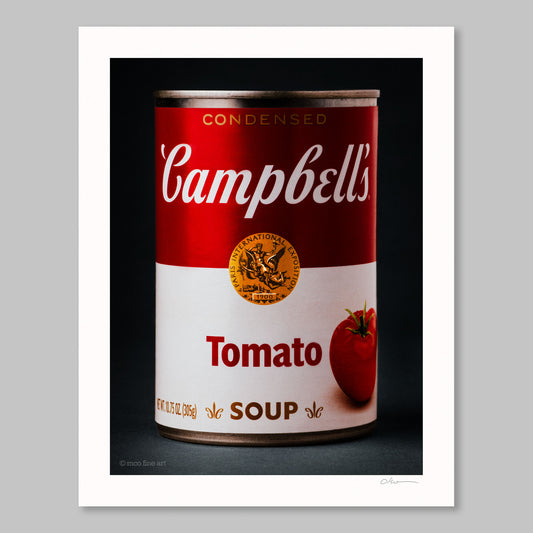 Color photograph print of can of tomato soup by MCO Fine Art.