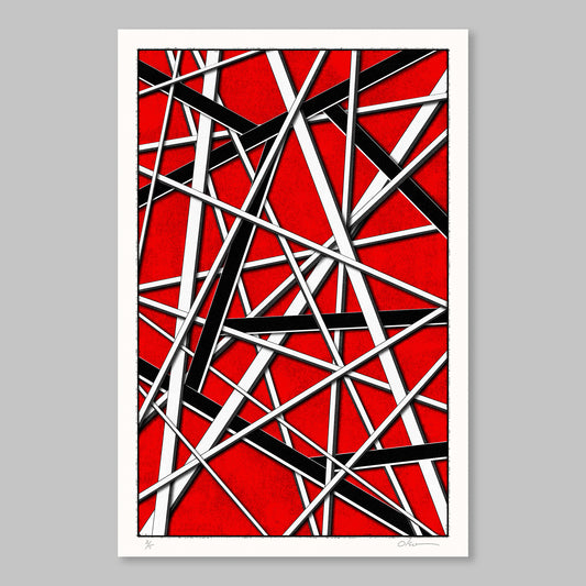 5150 - Red - Abstract art print inspired by EVH guitar from 1980's rock scene.